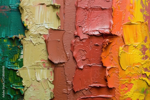 Multi colored background with acrylic paint texture in shades of red green yellow brown and orange