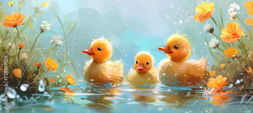little yellow ducks illustration photo
