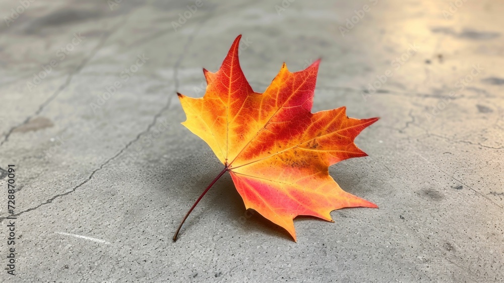 brightly colored autumn leaf positioned in the center of a smooth, concrete surface, standing out in its simplicity and beauty brightly colored autumn leaf positioned in the center of a smooth, concrete surface, standing out in its simplicity and beauty
