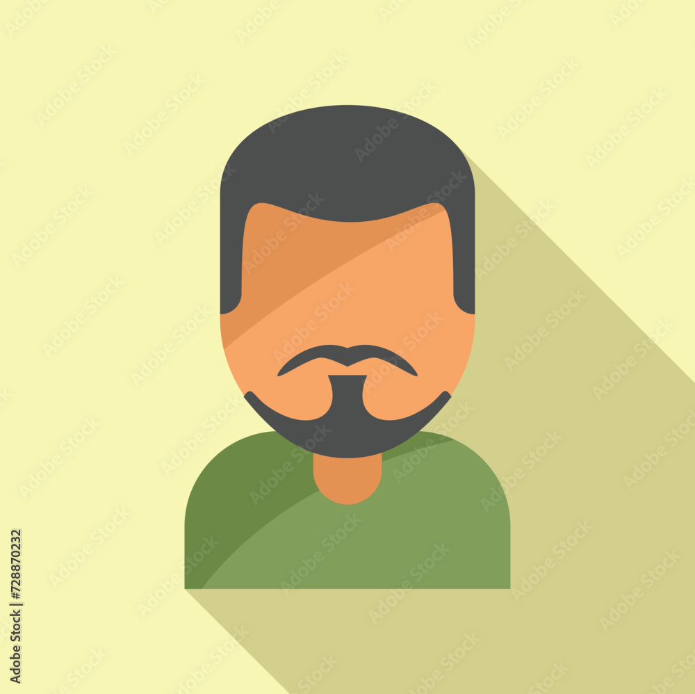 Male fashion beard icon flat vector. Model head. Moustache facial short