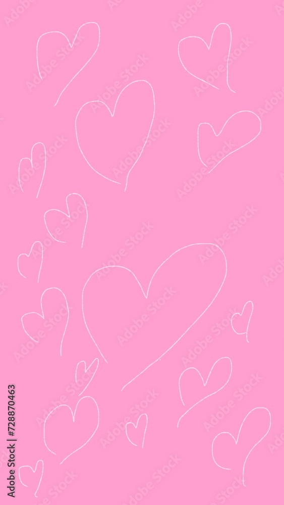 Pink background with hand drawn hearts vertical