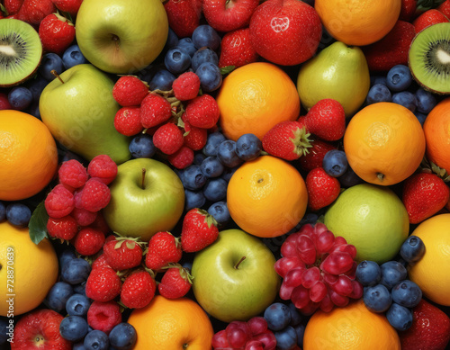 Mix of bright various fruits. view from above.