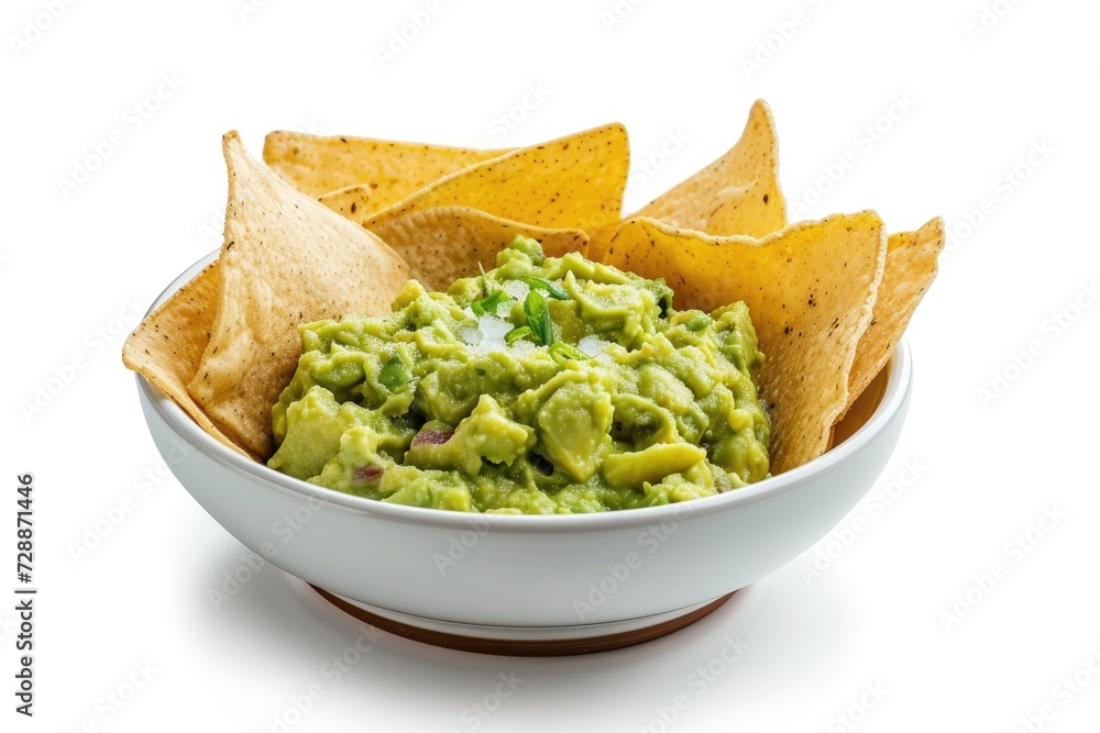Top view of a slate board with guacamole and nachos in a bowl Top view of a slate board with guacamole and nachos in a bowl
