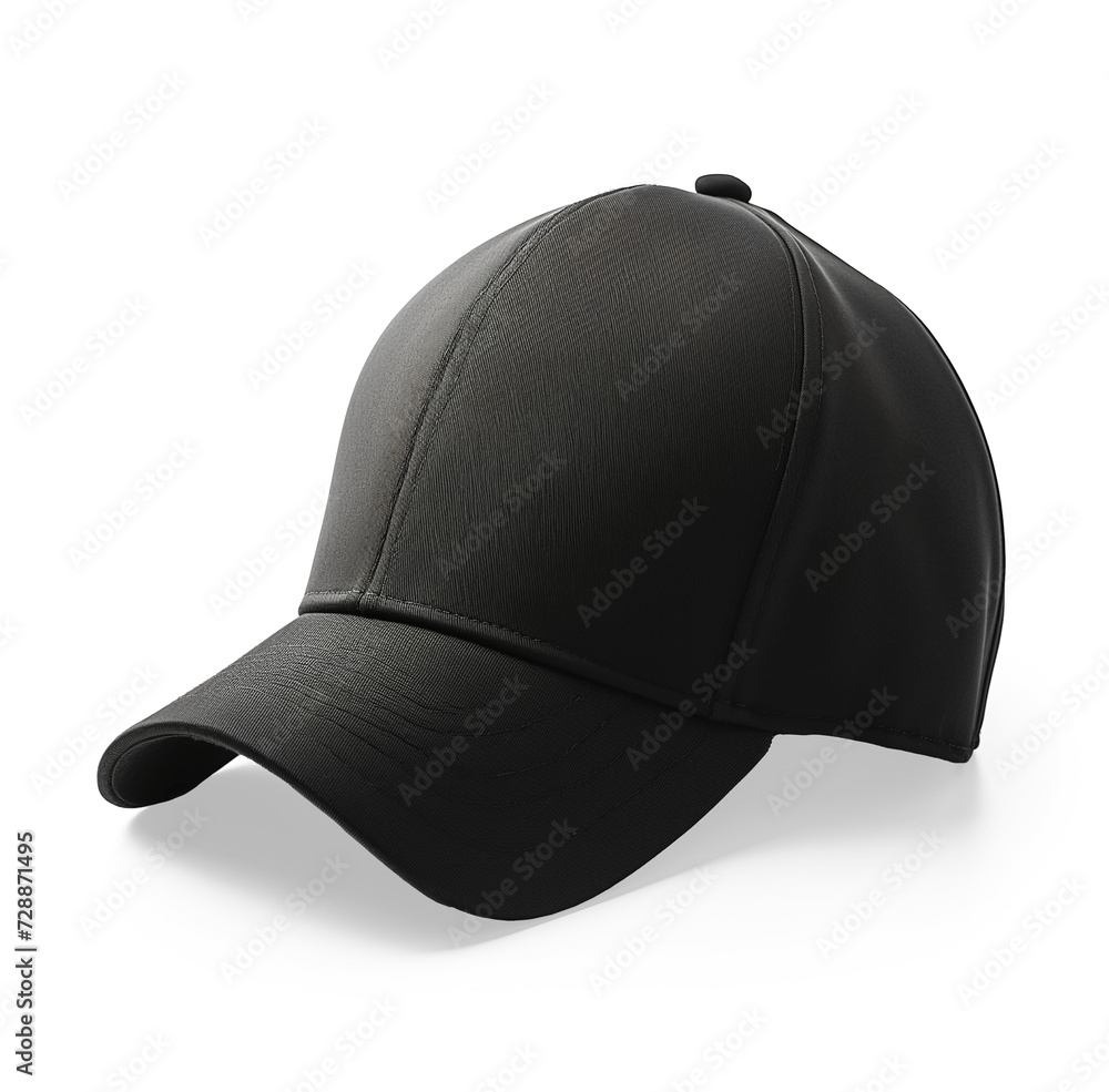 Black baseball cap with shadow isolated on white transparent background. Mockup baseball cap Black baseball cap with shadow isolated on white transparent background. Mockup baseball cap