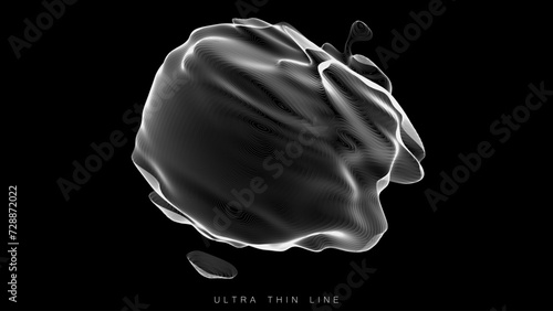 Distorted line spheres. Vector thin line glitch geometry.