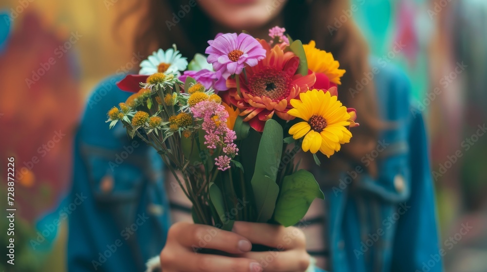 Person holding a bouquet of flowers