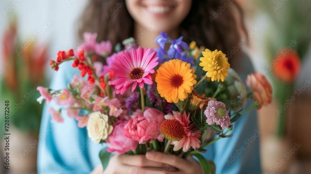 Obraz premium Person holding a bouquet of flowers