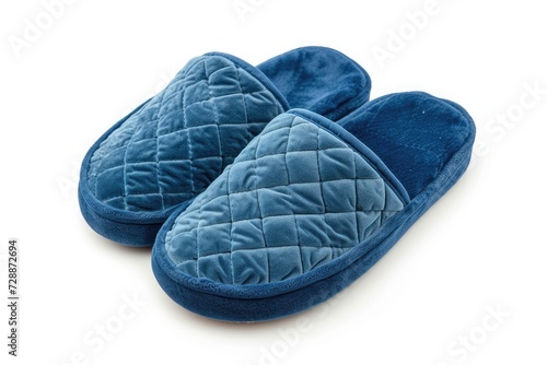 White background isolates blue textile slippers photo