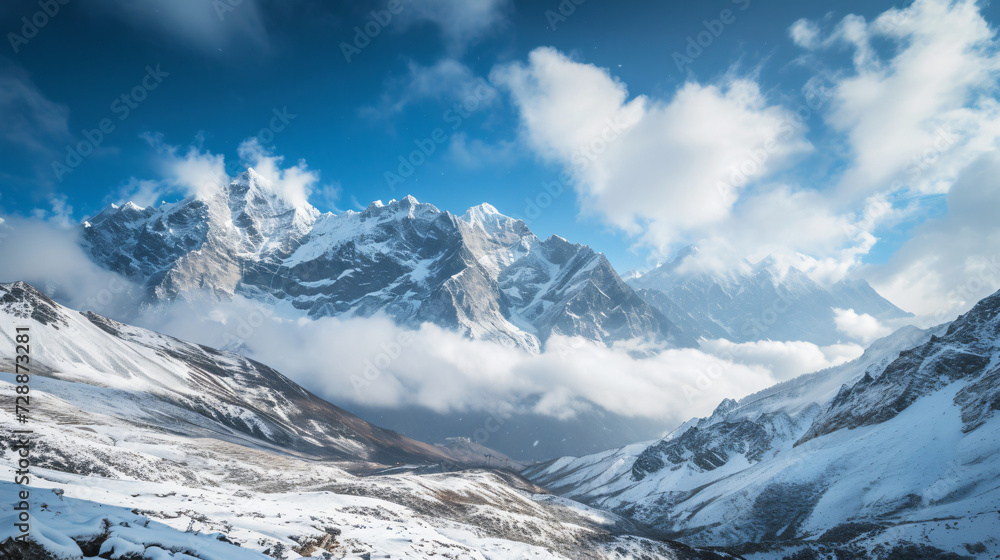 Beautiful Scenic Himalayas Covered in Snow