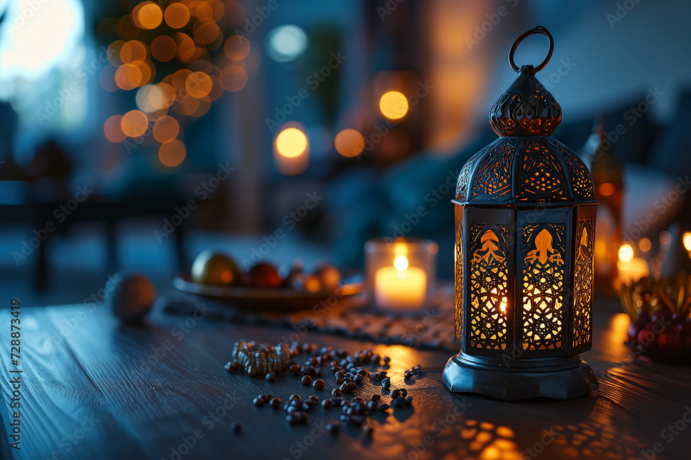 Oriental lamps. Arab lanterns hang on gold chains. realistic night decorative lighting. Ramadan, Eid al background Oriental lamps. Arab lanterns hang on gold chains. realistic night decorative lighting. Ramadan, Eid al background