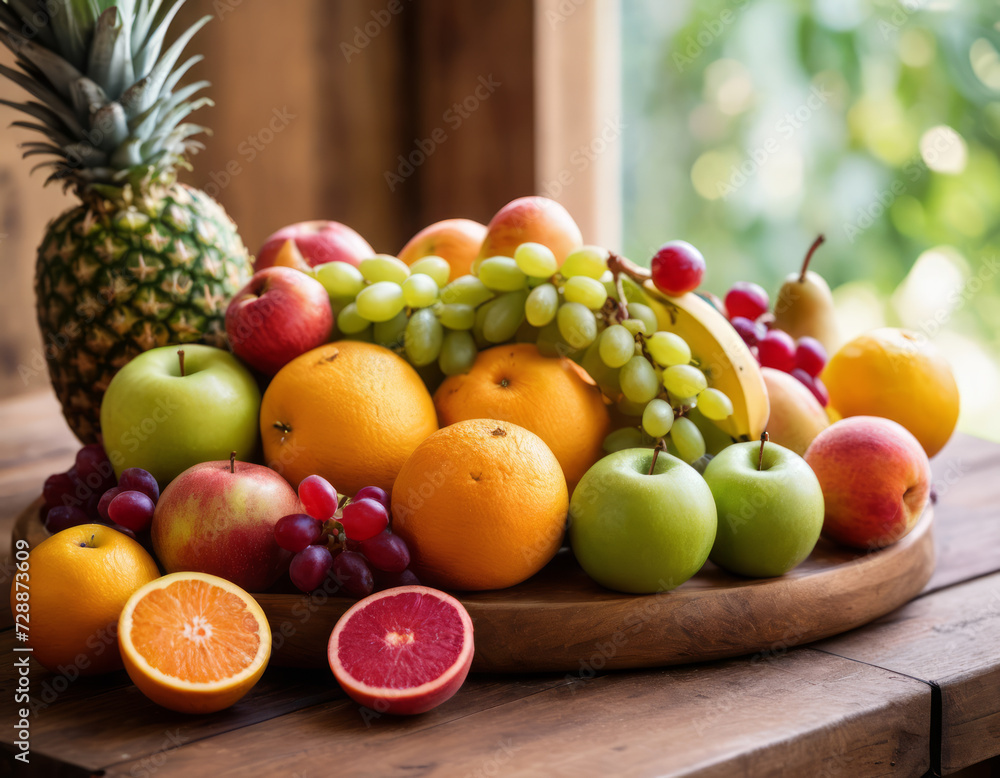 Sunlit Assortment of Fresh, Colorful Fruits