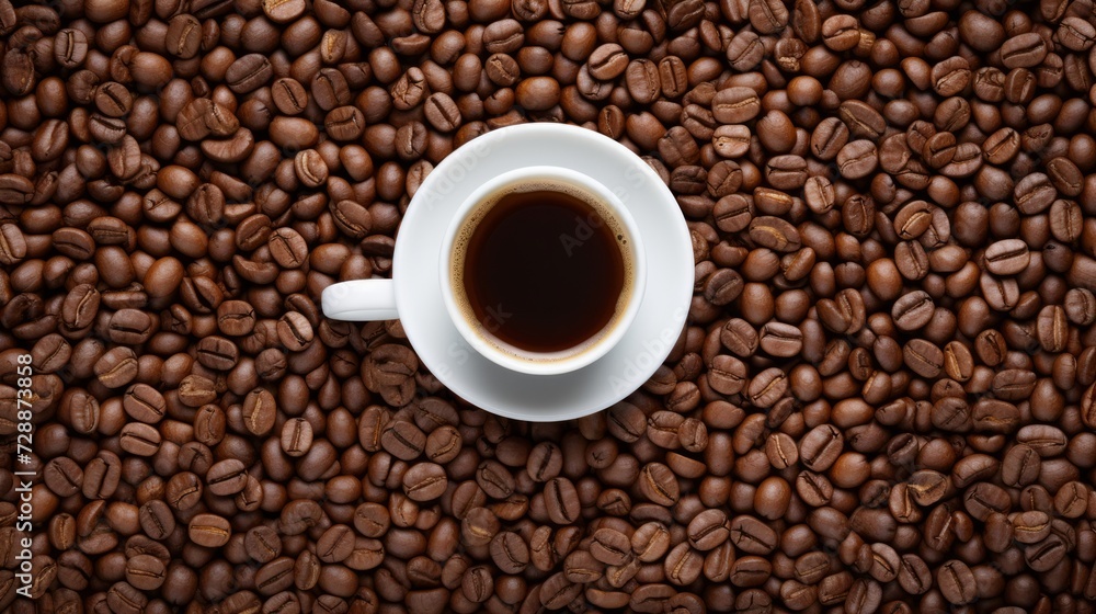 Coffee cup and coffee beans. Neural network AI generated art Coffee cup and coffee beans. Neural network AI generated art