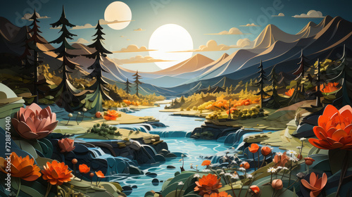 Captivating Natural Wonders: Explore Majestic Peaks, Serene Lakes, and Tranquil Forests Amidst Enchanting Sunsets and Breathtaking Landscapes, generative AI