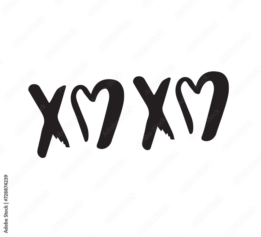 Vector hand drawn doodle sketch xoxo lettering with hearts isolated on white background Vector hand drawn doodle sketch xoxo lettering with hearts isolated on white background