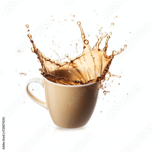 a Coffe splash in mug, studio light , isolated on white background