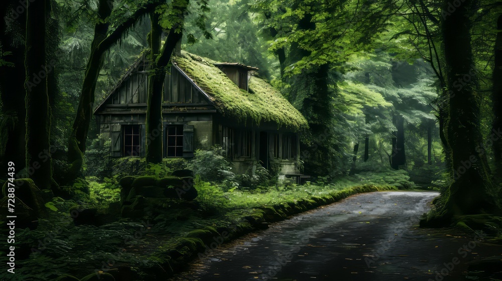 A Small House Nestled in a Forest