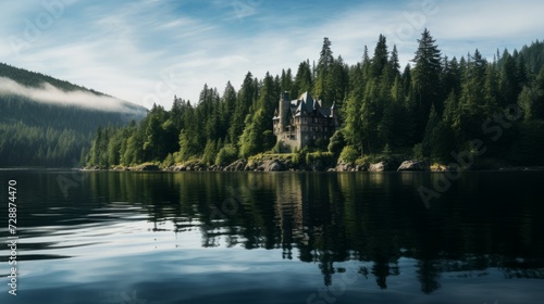 Castle on Small Island in Lake