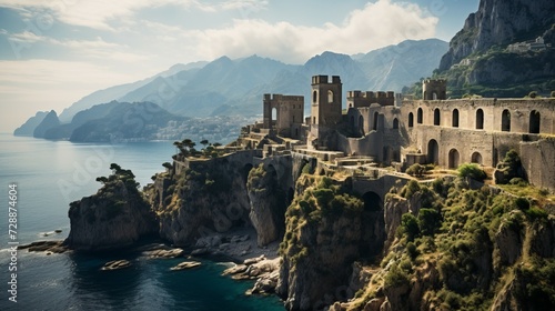 A Castle on a Cliff Overlooking a Body of Water