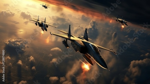 fighter jet at a beautiful sunset in the sky. Neural network AI generated art