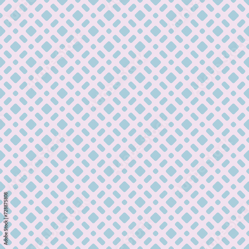 Vector grid seamless pattern. Abstract geometric minimal texture with rounded shapes, mesh, lattice, grill, net. Simple checkered background. Soft pink and turquoise color. Elegant repeated geo design