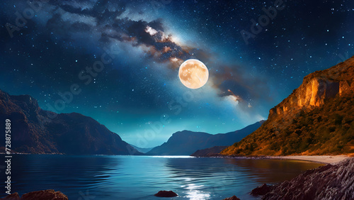 Cosmic Canvas Moonlit Waters Illuminate Earth Horizon in Astral Beauty