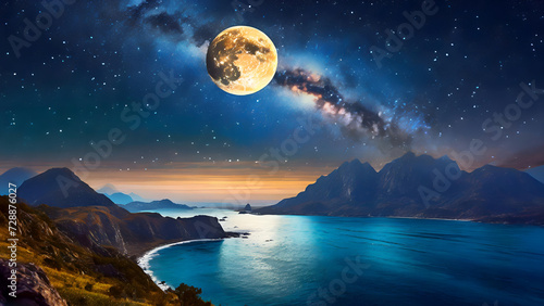 Starry Serenity Moonlit Seascape Transforms Earth Coastal Vista photo