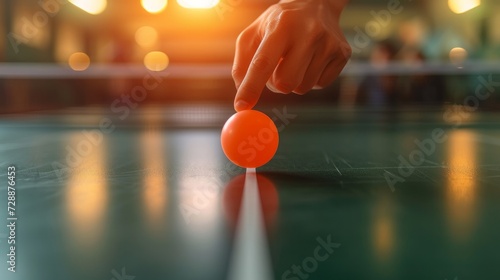 A banner featuring a hand holding a ping pong racket, striking the ball above the table photo