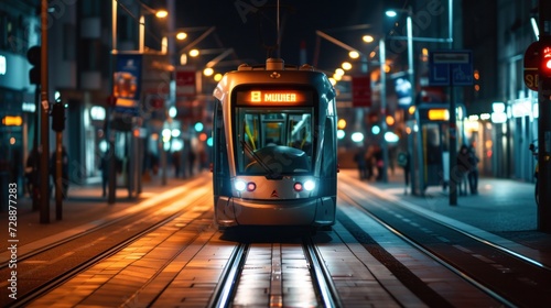 A metro tram at a tram stop photo
