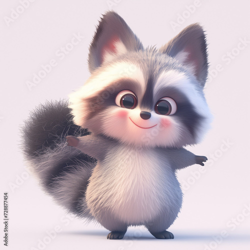 3D cartoon depiction of a cute baby raccoon