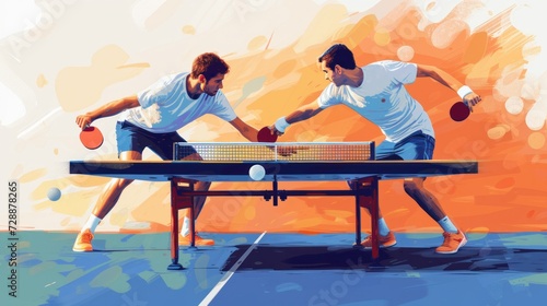 A premium illustration depicting table tennis or pingpong players engaged in a match, ideal for digital graphics and print materials