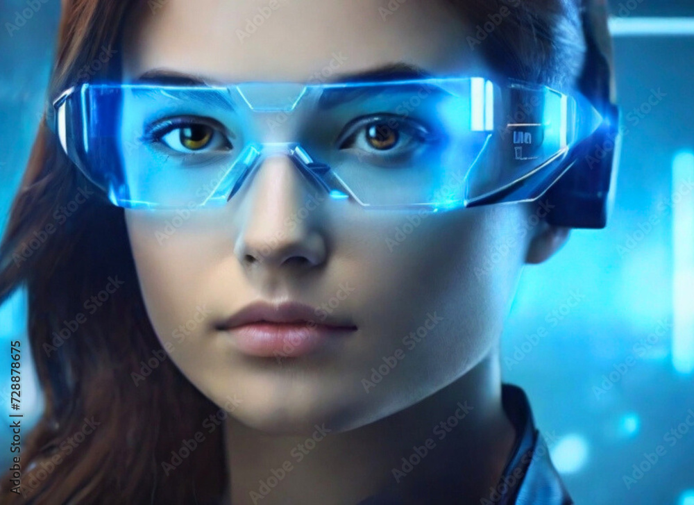 woman with futuristic virtual reality glasses woman with futuristic virtual reality glasses