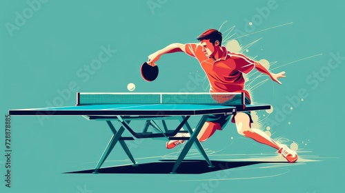 A vector illustration of a stylized table tennis player, representing the athlete in action during a game of ping pong or table tennis