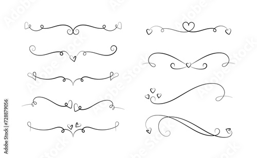 set of outline border with valentine heart, ornament divider for business, scrapbook, card, frames template 