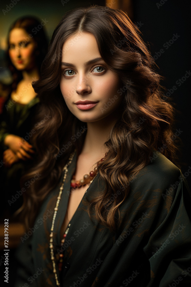 AI-Created Classic Beauty Portrait with Mona Lisa Inspiration AI-Created Classic Beauty Portrait with Mona Lisa Inspiration