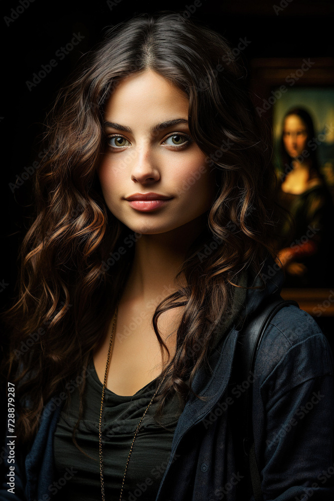 Fototapeta premium AI-Created Classic Beauty Portrait with Mona Lisa Inspiration
