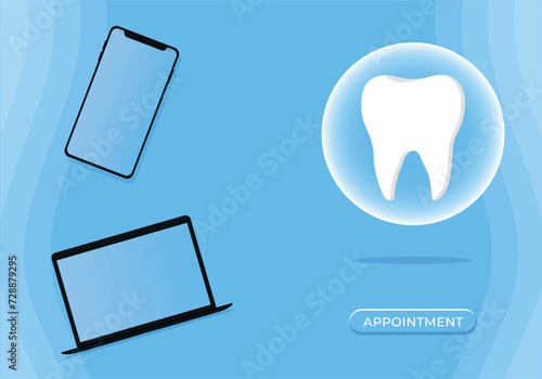 tooth icon. Dentistry vector illustration. Book an appointment with a dentist. Illustration of a tooth. Dentist profession web banner or landing page with teeth icon. White healthy tooth. 