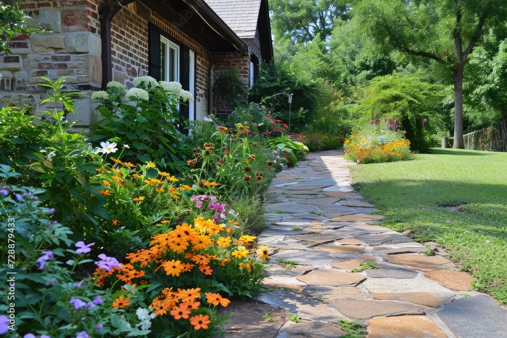 Classic Garden Pathway: A Timeless Entrance to Your Landscaped Home