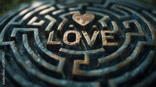 Labyrinth of life, in which "LOVE" is ultimately found. Concept for Valentine's Day.