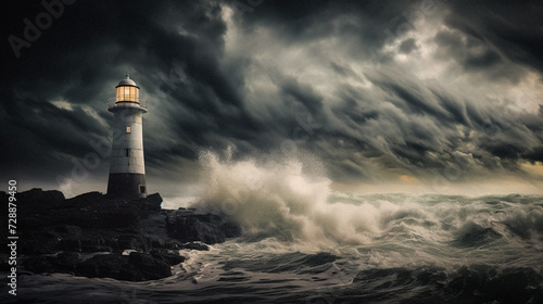 AI-Generated Majestic Lighthouse in Stormy Seascape