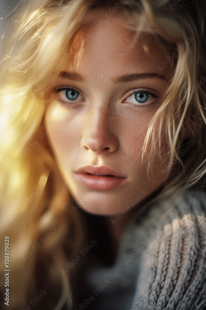 AI-Generated Portrait of a Stunning Blonde Woman with Blue Eyes AI-Generated Portrait of a Stunning Blonde Woman with Blue Eyes