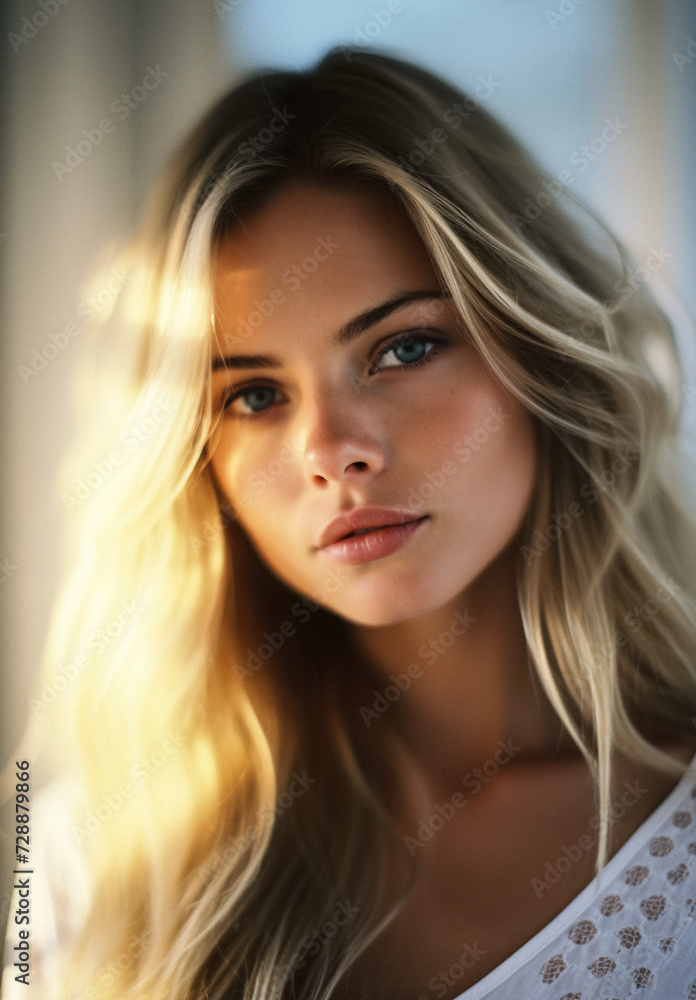 AI-Generated Portrait of a Stunning Blonde Woman with Blue Eyes AI-Generated Portrait of a Stunning Blonde Woman with Blue Eyes