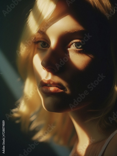 AI-Generated Portrait of a Stunning Blonde Woman with Blue Eyes