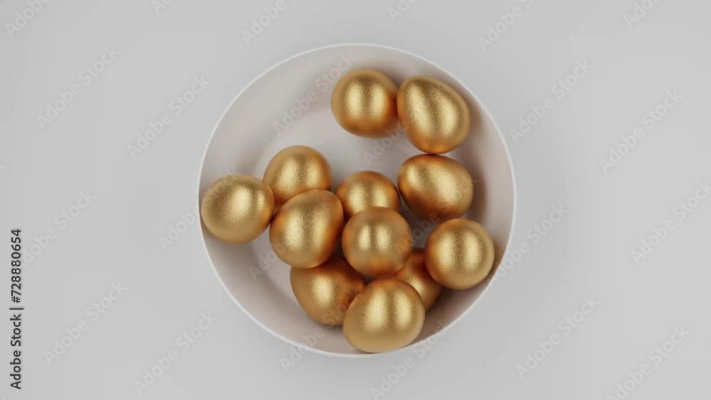 Falling easter gold eggs in plate animation Falling easter gold eggs in plate animation