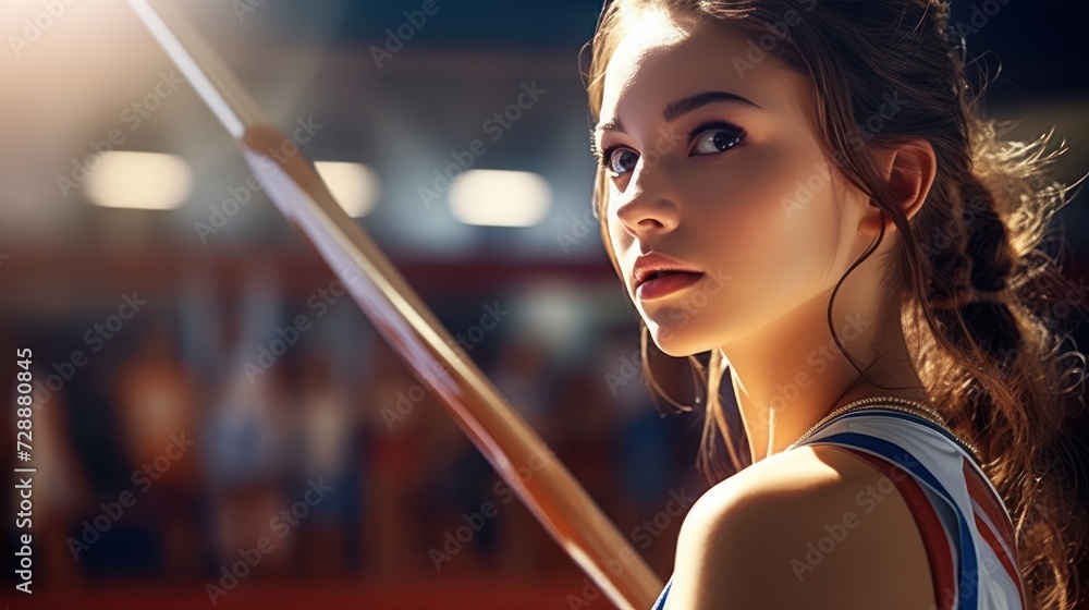 Beautiful young woman student participating in sports competitions. - obrazy, fototapety, plakaty 