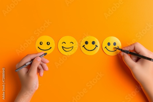Smiling Emoji flow Smiley, Vector Design cling. Star rating love sybol gleeful emoticon. Happy feedback ball two way communication happy smile. testimonial platform crm client service photo