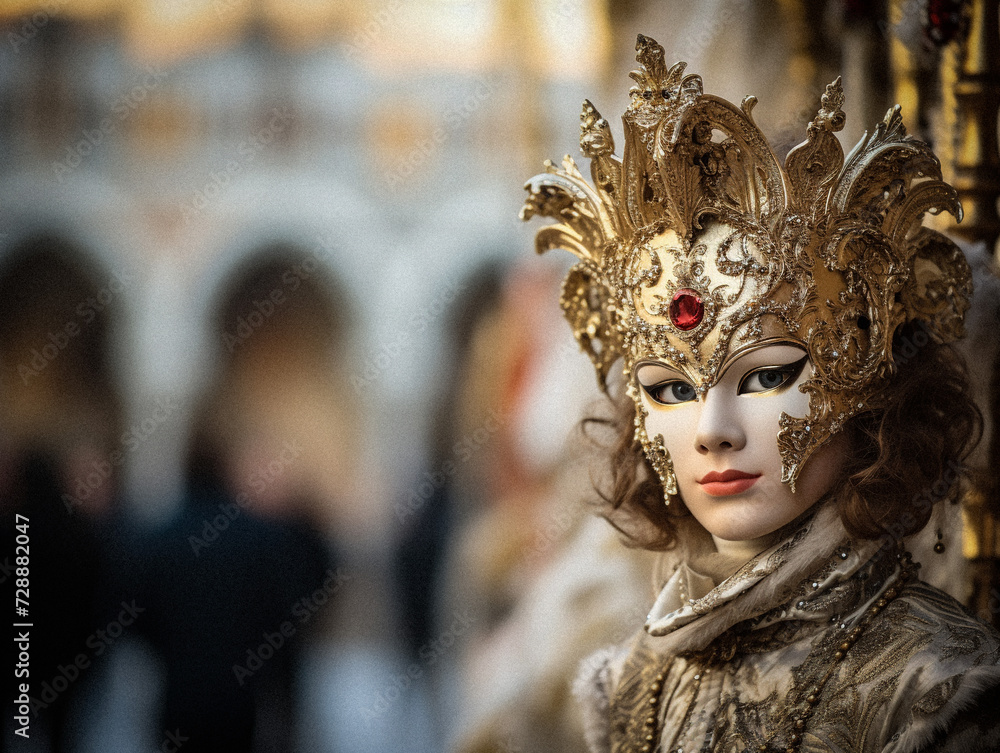 AI-Generated Portrait of a Beautiful Young Woman Masked at the Venice Carnival AI-Generated Portrait of a Beautiful Young Woman Masked at the Venice Carnival