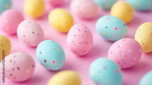 Colorful cute Easter eggs dyed in bright pastel colors