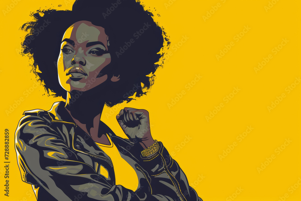 Empowered Grace: A Striking Portrait of Determinate Black Woman Against a Vivid Yellow Backdrop, with Copy Space. AI Generative. Empowered Grace: A Striking Portrait of Determinate Black Woman Against a Vivid Yellow Backdrop, with Copy Space. AI Generative.