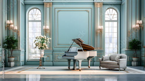 Salon de musique avec piano dans appartement haussmannien photo