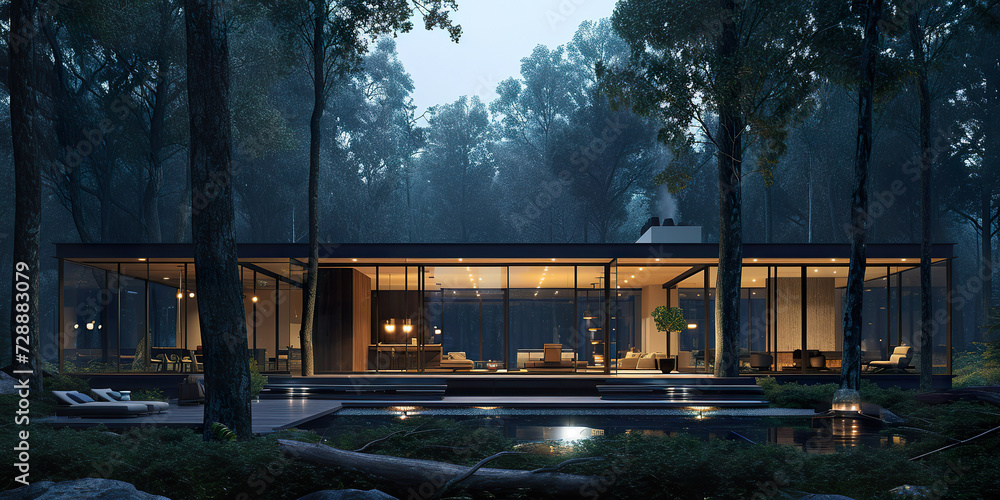 Obraz premium Modern luxury villa exterior in minimal style